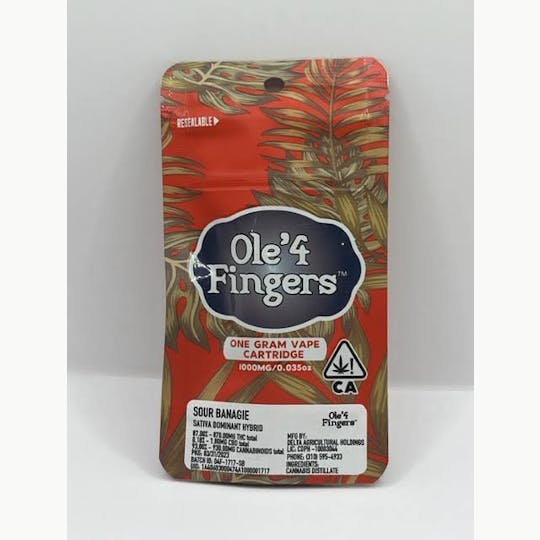 Ole'4 Fingers - Sour Banagie 1g Distillate Cart -Ole' 4 Fingers - 1
