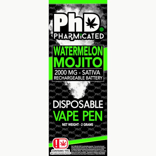 Pharmicated - PhD Disposable Vape Cart - 2000 mg - Watermelon Mojito (S) - 1