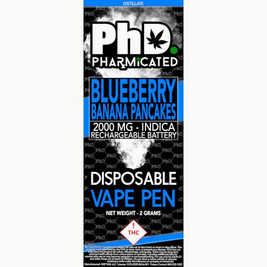 Pharmicated - PhD Disposable Vape Cart - 2000 mg - Blueberry Banana Pancake (I) - 1