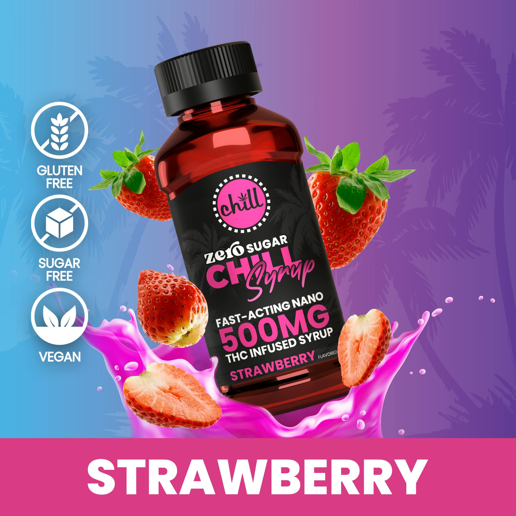 Chill Medicated - Strawberry | ZERO Sugar 500mg THC Syrup Tincture | Chill Medicated | MED - 1