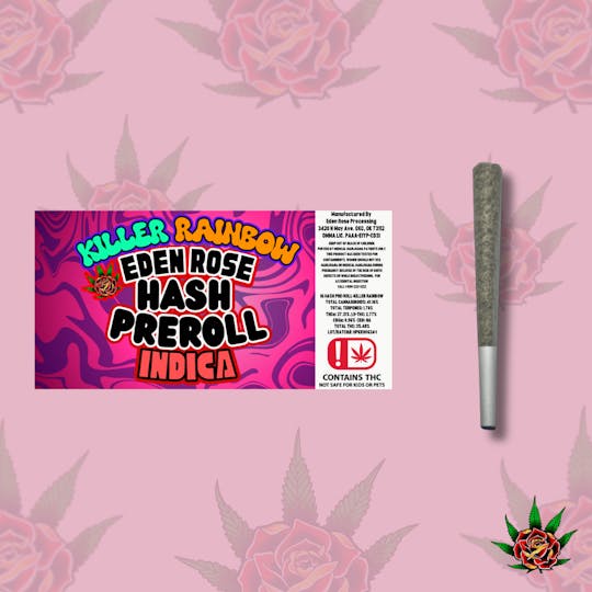 Eden Rose Processing - Eden Rose Bubble Hash Infused Pre-roll 1.5g - Killer Rainbow (Indica) - 1