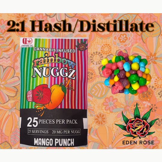 Eden Rose Processing - 500MG Rainbow Nuggz 2:1 Hash Rosin/Distillate - Mango Punch - 1