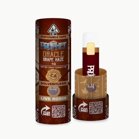 Prophet Brands - Oracle Solventless Rosin 1G Vape -- Grape Haze -- TIER 1 Rosin - 1