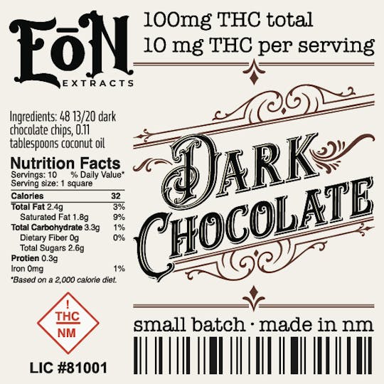 Eon Extracts - EoN - 100mg Dark Chocolate Bar - 1