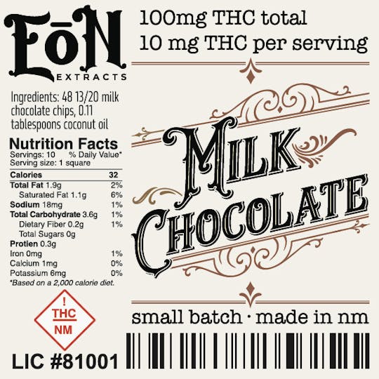 Eon Extracts - EoN- 100mg Milk Chocolate Bar - 1