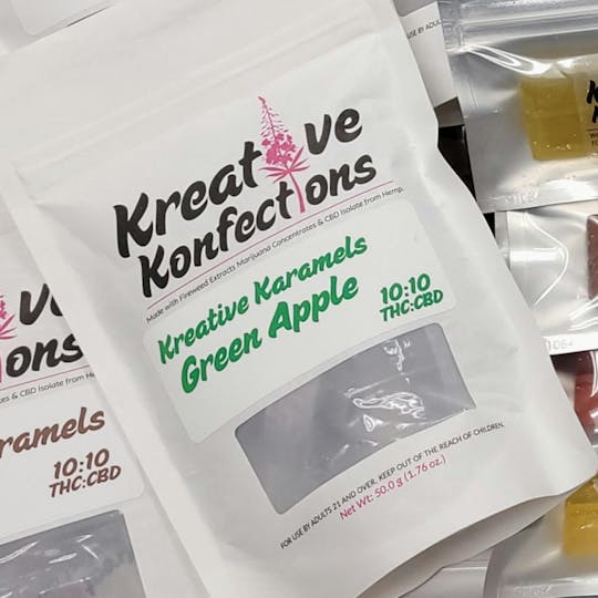 Kreative Konfections - Green Apple Kreative Karamels | Sativa | 100mg | 10pk - 1