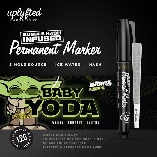 Uplyfted Cannabis Co - 1.2g Bubble Hash Infused Pre-Roll -Permanent Marker X Baby Yoda - 1