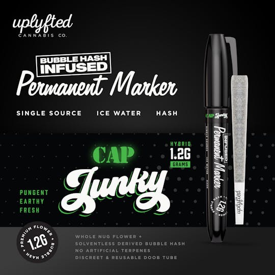 Uplyfted Cannabis Co - 1.2g Bubble Hash Infused Pre-Roll -Permanent Marker X Cap Junky - 1