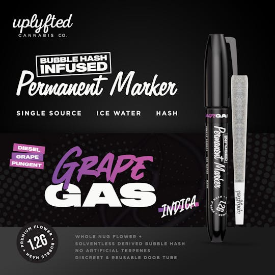 Uplyfted Cannabis Co - 1.2g Bubble Hash Infused Pre-Roll -Permanent Marker X Grape Gas - 1