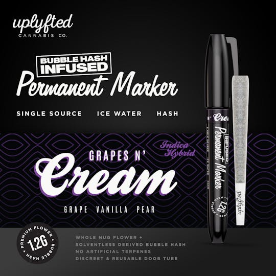 Uplyfted Cannabis Co - 1.2g Bubble Hash Infused Pre-Roll -Permanent Marker X Grapes & Cream - 1