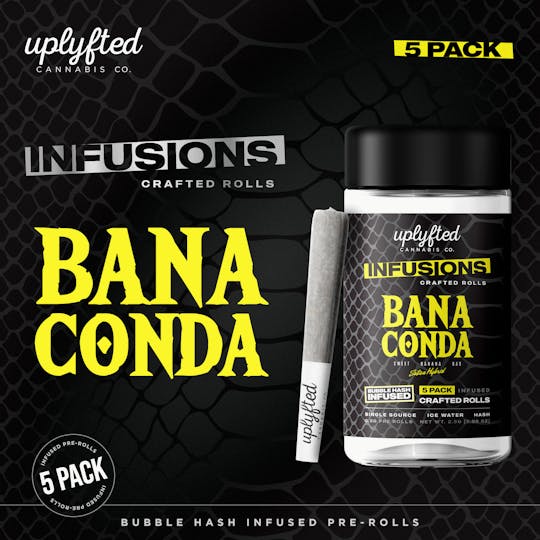 Uplyfted Cannabis Co - 2.5g- 5 Pack of 0.5g Bubble Hash Infused Pre-Rolls - Banaconda - 1