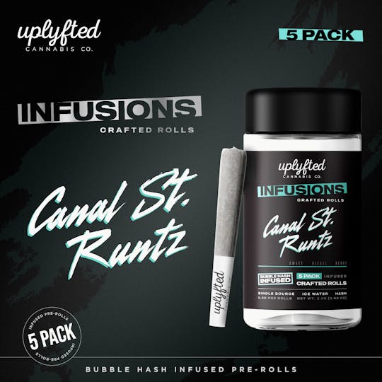 Uplyfted Cannabis Co - 2.5g- 5 Pack of 0.5g Bubble Hash Infused Pre-Rolls - Canal St. Runtz - 1