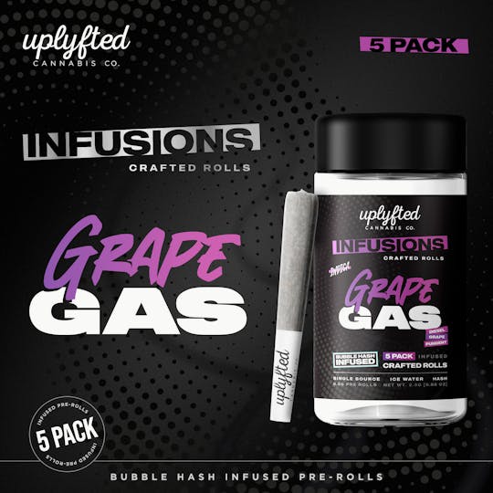Uplyfted Cannabis Co - 2.5g- 5 Pack of 0.5g Bubble Hash Infused Pre-Rolls - Grape Gas - 1