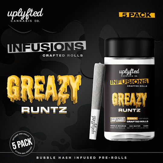 Uplyfted Cannabis Co - 2.5g- 5 Pack of 0.5g Bubble Hash Infused Pre-Rolls - Greazy Runtz - 1