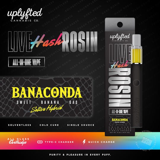 Uplyfted Cannabis Co - Live Rosin .5g Disposable Vape - Banaconda - 1