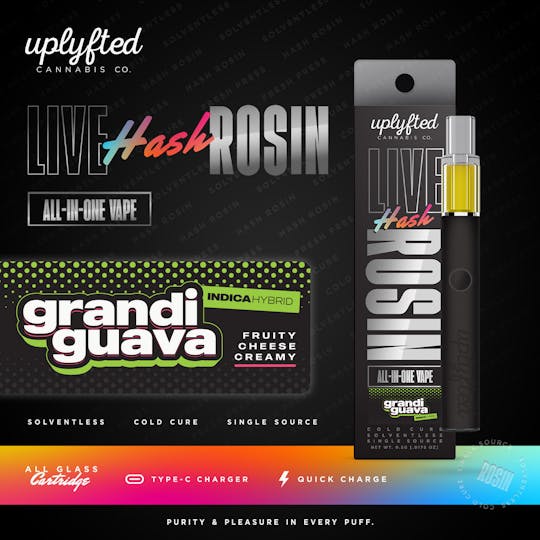 Uplyfted Cannabis Co - Live Rosin .5g Disposable Vape - Grandi Guava - 1