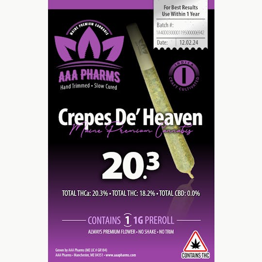AAA Pharms - Crepes De' Heaven - 1g Pre Roll - 1