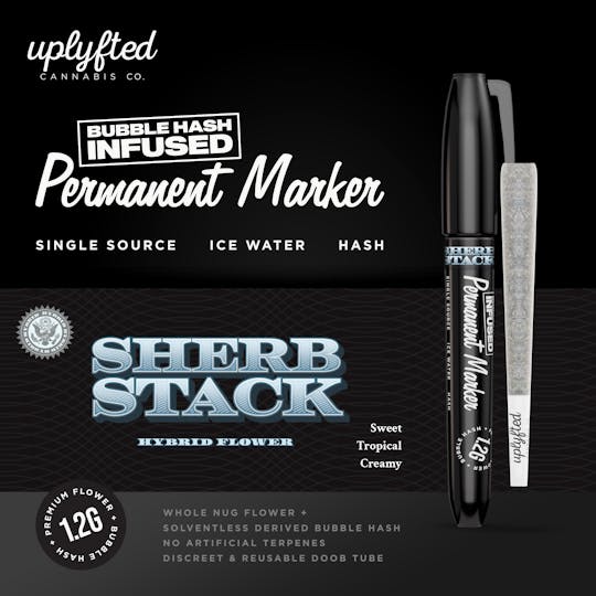 Uplyfted Cannabis Co - 1.2g Bubble Hash Infused Pre-Roll -Permanent Marker X Sherb Stack - 1
