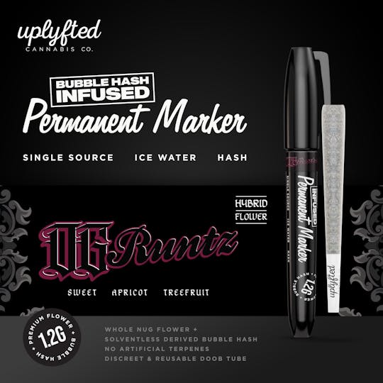 Uplyfted Cannabis Co - 1.2g Bubble Hash Infused Pre-Roll -Permanent Marker X OG Runtz - 1