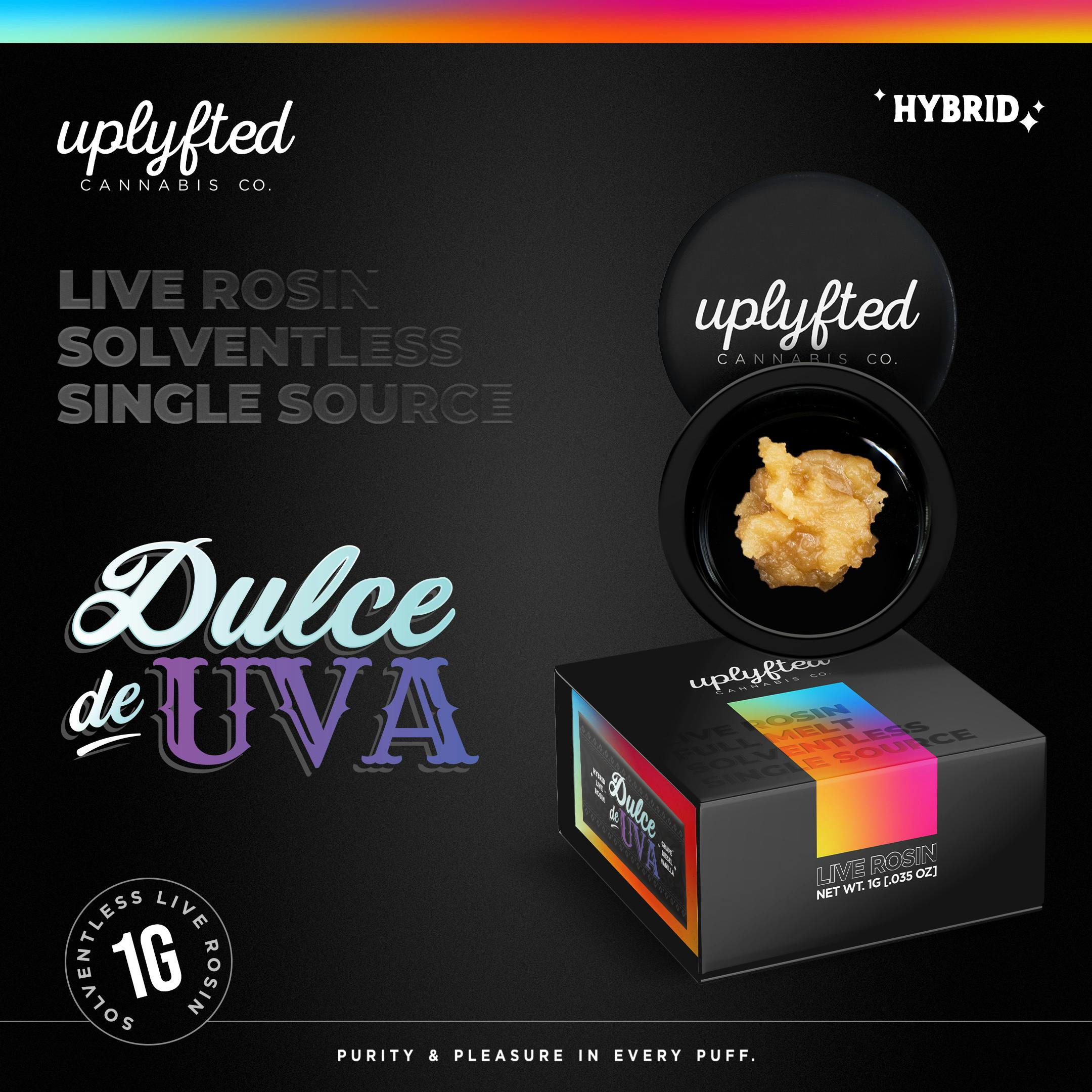 Uplyfted Cannabis Co - 1g Live Rosin 90u - Dulce De Uva - Solventless Cold Cure Single Source - 1