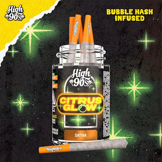 HIGH 90s - Citrus Glow - 0.5g High Fives Bubble Hash Infused Pre-Rolls 5 Pack - 1