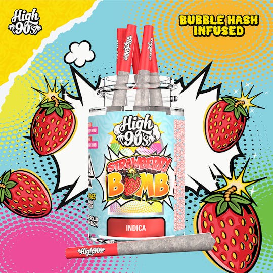 HIGH 90s - Strawberry Bomb - 0.5g High Fives Bubble Hash Infused Pre-Rolls 5 Pack - 1