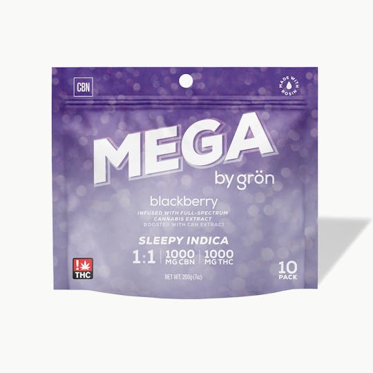 Grön Edibles - Grön 1:1 Blue Razzleberry Mega Pearl 10 Pack - CBG/THC - 1