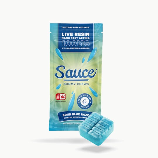 Sauce. - Sauce Gummy Chews - Sour Blue Razz - 100MG Live Resin Edibles (AZ) - 1