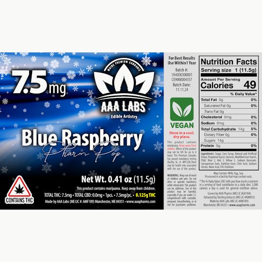 AAA Pharms - Blue Raspberry Pharm Pop - 7.5mg Lollipop - 1