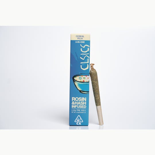 CLSICS Rosin & Rosin Infused Pre Rolls - Cereal Milk - TRIFECTA 1.2g Hash/Rosin/Flower Infused Pre Roll - 1