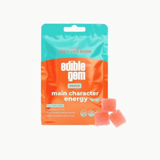 Edible Gem - Edible Gem - Main Character Energy 1:1 CBD - Live Resin Gummies - Peach - 1