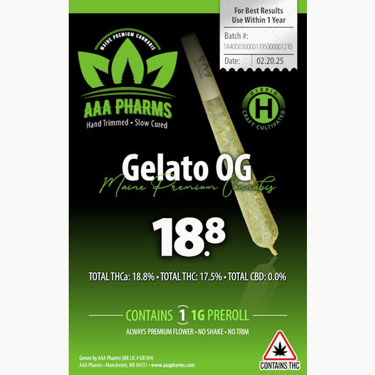 AAA Pharms - Gelato OG - 1g Pre Roll - 1
