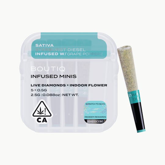 Boutiq - Starburst Diesel x Grape Popperz Live Diamond Infused Pre Rolls (5 pack) - 1