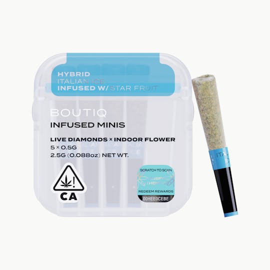 Boutiq - Italian Ice x Star fruit Live Diamond Infused Pre Rolls (5 pack) - 1