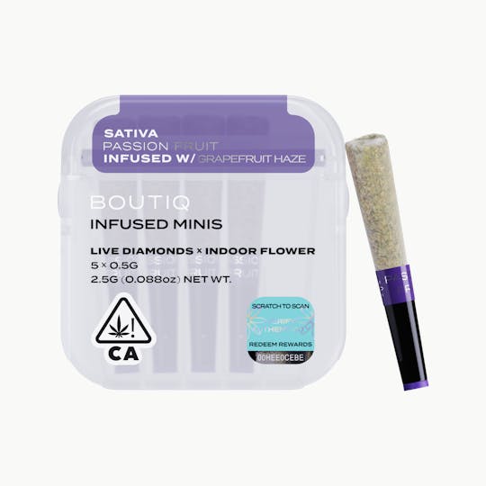 Boutiq - Passion Fruit x Grapefruit Haze Live Diamond Infused Pre Rolls (5 pack) - 1