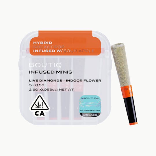 Boutiq - Rocket Pop x Sour Apple Live Diamond Infused Pre Rolls (5 pack) - 1
