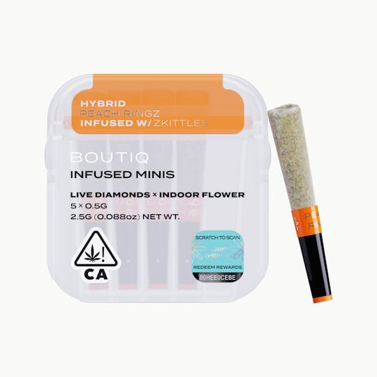 Boutiq - Peach Ringz x Zkittles Live Diamond Infused Pre Rolls (5 pack) - 1