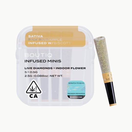 Boutiq - Pink Pineapple x Biscotti Live Diamond Infused Pre Rolls (5 pack) - 1