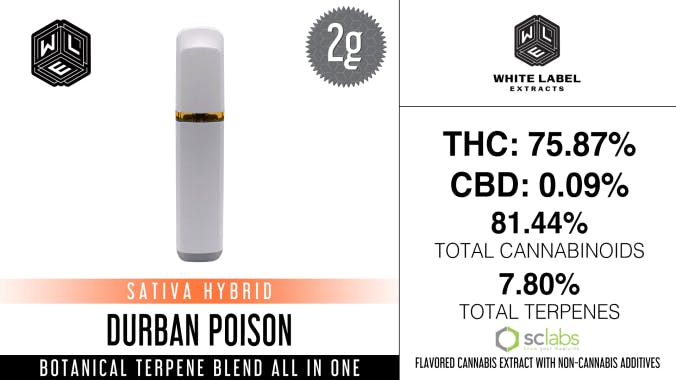 White Label Extracts - WLE | Durban Poison | All-In-One Botanical Terpene Blend Cartridge (2g) - 1