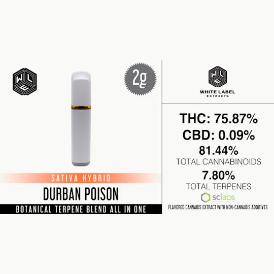 White Label Extracts - WLE | Durban Poison | All-In-One Botanical Terpene Blend Cartridge (2g) - 1