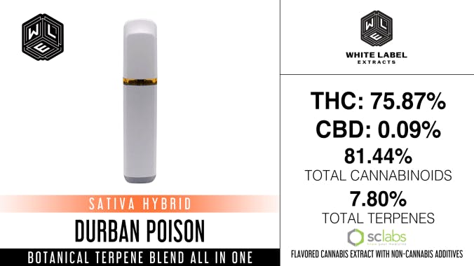 White Label Extracts - WLE | Durban Poison | All-In-One Botanical Terpene Blend Cartridge (1g) - 1