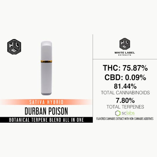 White Label Extracts - WLE | Durban Poison | All-In-One Botanical Terpene Blend Cartridge (1g) - 1