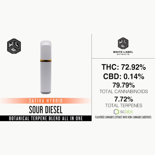 White Label Extracts - WLE | Sour Diesel | All-In-One Botanical Terpene Blend Cartridge (1g) - 1