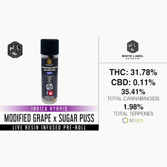 White Label Extracts - WLE | Modified Grape x Sugar Puss | Live Resin Infused Pre-Roll (1.5g) - 1
