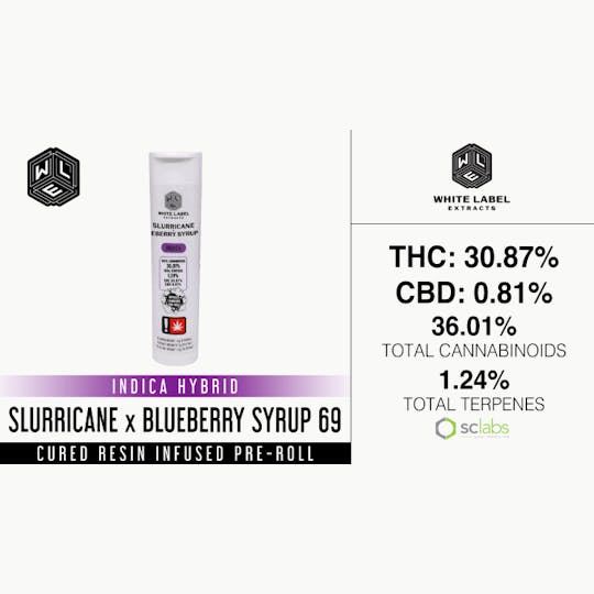 White Label Extracts - WLE | Slurricane x Blueberry Syrup 69 | Cured Resin Infused Pre-Roll (1.5g) - 1