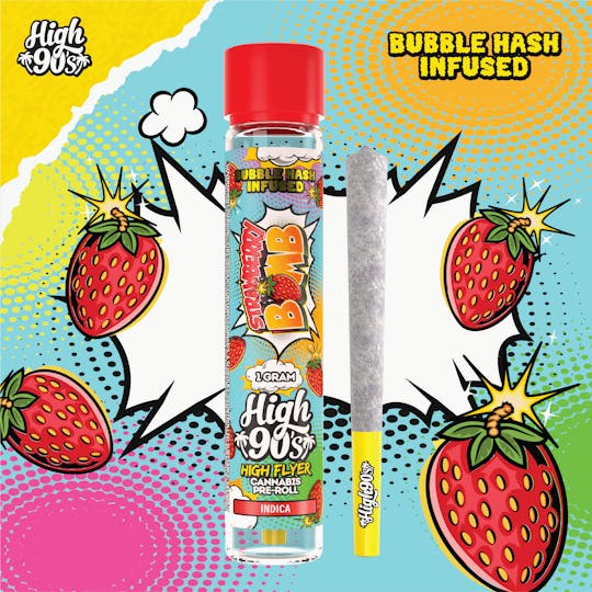 HIGH 90s - High 90s : Strawberry Bomb 1g High Flyer Bubble Hash Infused Pre-Roll - 1