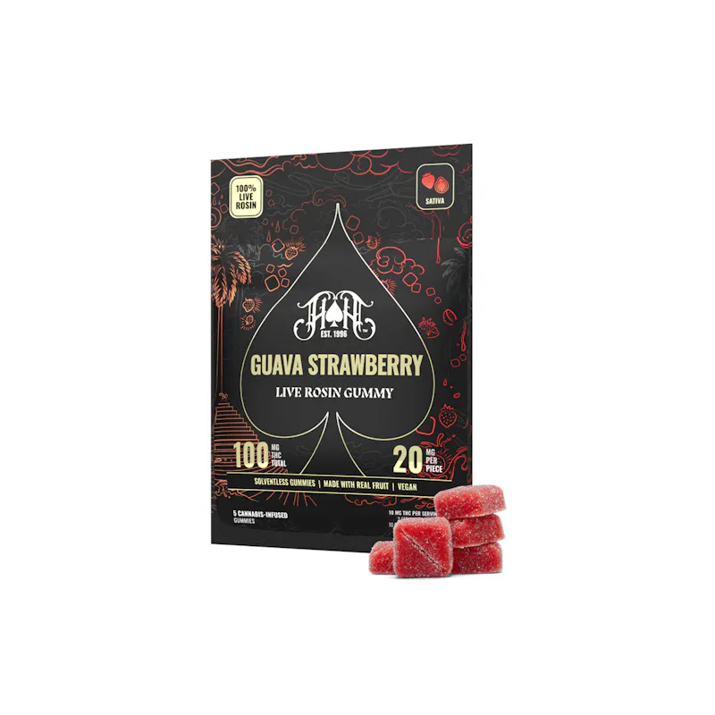 Heavy Hitters Guava Strawberry Sativa - Live Rosin Gummies - 100mg edible