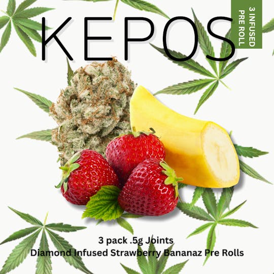 Nu Cannabis Brand - Kepos - Strawberry Bananaz Diamond Infused 3 pack - PRE ROLL INFUSED - 1