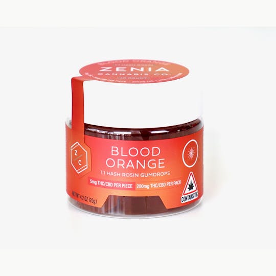 Zenia Cannabis Co - Blood Orange Hash Rosin 1:1 Gumdrops - 200mg:200mg - 1