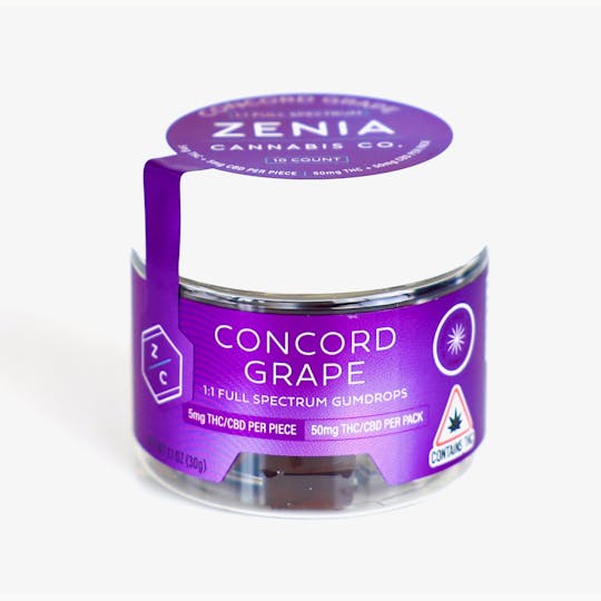 Zenia Cannabis Co - Concord Grape Full Spectrum 1:1 Gumdrops - 50mg:50mg - 1
